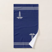 Silver Caduceus & Stripes auf Navy Blue Badhandtuch Set (Handtuch)