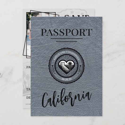 Silver California Passport Save the Date (Vorne/Hinten)