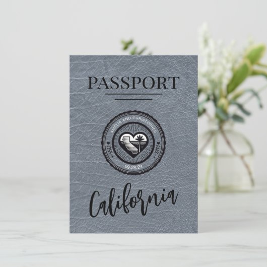 Silver California Passport Save the Date (Stehend Vorderseite)