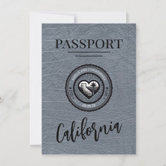 Silver California Passport Save the Date (Vorderseite)