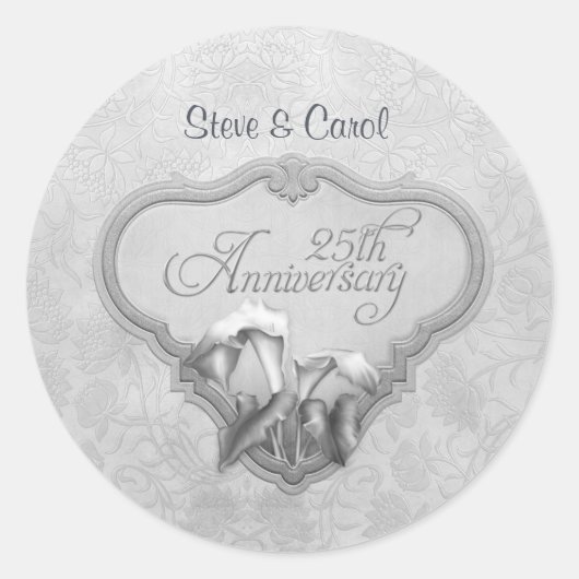 Silver Calla 25. Hochzeitstag Runder Aufkleber (Vorderseite)