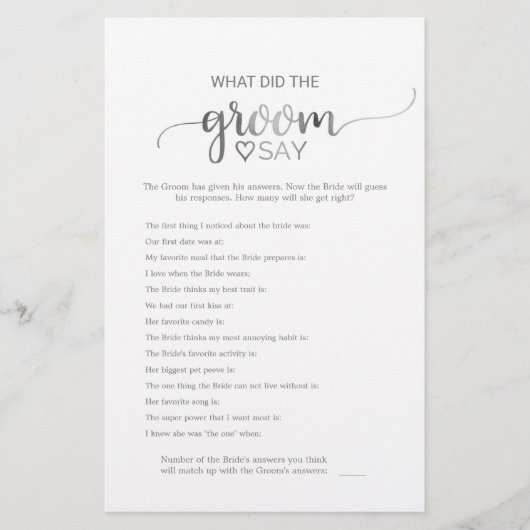 Silver Calligraphy Was hat der Groom zu spielen ge Flyer (Vorne)