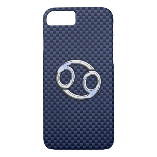 Silver Cancer Sign auf Navy Blue Carbon Fibre Prin Case-Mate iPhone Hülle (Rückseite)