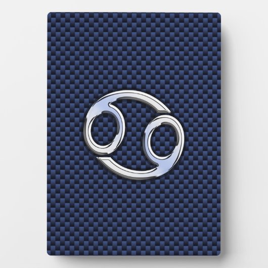 Silver Cancer Sign auf Navy Blue Carbon Fibre Prin Fotoplatte (Vorderseite)