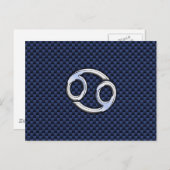 Silver Cancer Sign auf Navy Blue Carbon Fibre Prin Postkarte (Vorne/Hinten)