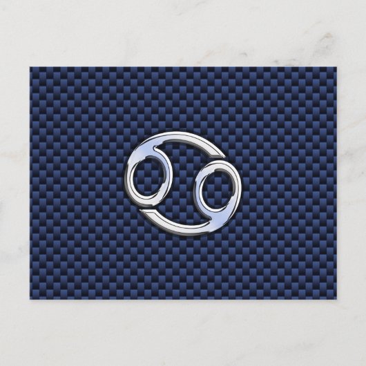 Silver Cancer Sign auf Navy Blue Carbon Fibre Prin Postkarte (Vorderseite)