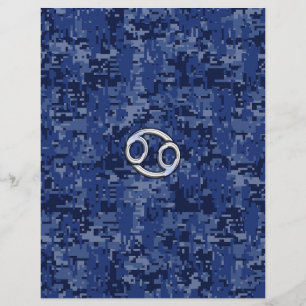 Silver Cancer Zodiac Sign Navy Blue Digital Camo