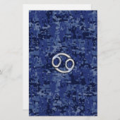 Silver Cancer Zodiac Sign Navy Blue Digital Camo Briefpapier (Vorne/Hinten)