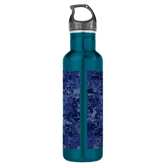 Silver Cancer Zodiac Sign Navy Blue Digital Camo Edelstahlflasche (Rückseite)