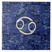 Silver Cancer Zodiac Sign Navy Blue Digital Camo Fliese (Vorderseite)