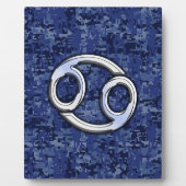 Silver Cancer Zodiac Sign Navy Blue Digital Camo Fotoplatte (Vorderseite)