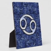 Silver Cancer Zodiac Sign Navy Blue Digital Camo Fotoplatte (Seite)
