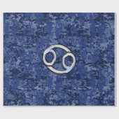 Silver Cancer Zodiac Sign Navy Blue Digital Camo Geschenkpapier (Flach)