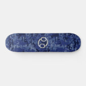 Silver Cancer Zodiac Sign Navy Blue Digital Camo Skateboard (Horizontal)
