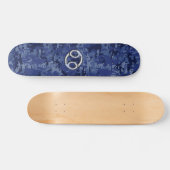 Silver Cancer Zodiac Sign Navy Blue Digital Camo Skateboard (Horizontal)