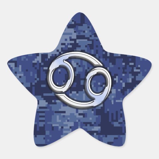 Silver Cancer Zodiac Sign Navy Blue Digital Camo Stern-Aufkleber (Vorderseite)