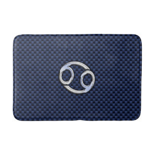 Silver Cancer Zodiac Symbol Navy Carbon Fibre Badematte