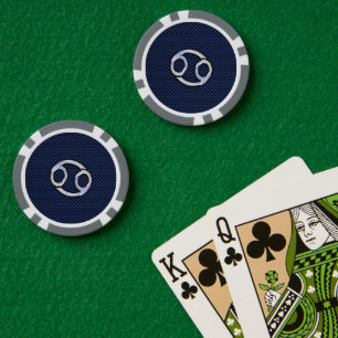 Silver Cancer Zodiac Symbol Navy Carbon Fibre Pokerchips