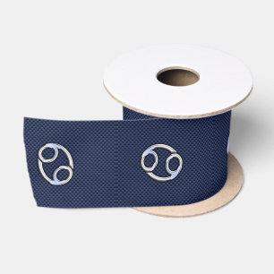 Silver Cancer Zodiac Symbol Navy Carbon Fibre Satinband