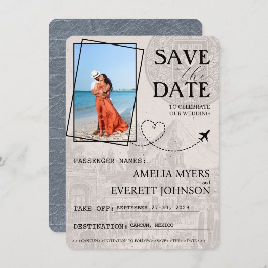Silver Cancun Passport Save the Date (Vorne/Hinten)