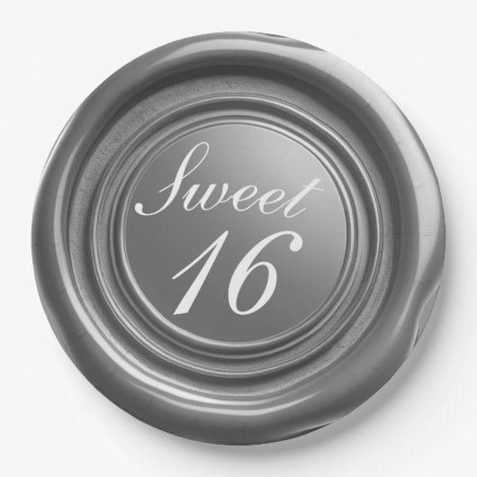 Silver Candle Wax Siegel Tropfen Sweet 16 Wedding Pappteller (Vorderseite)