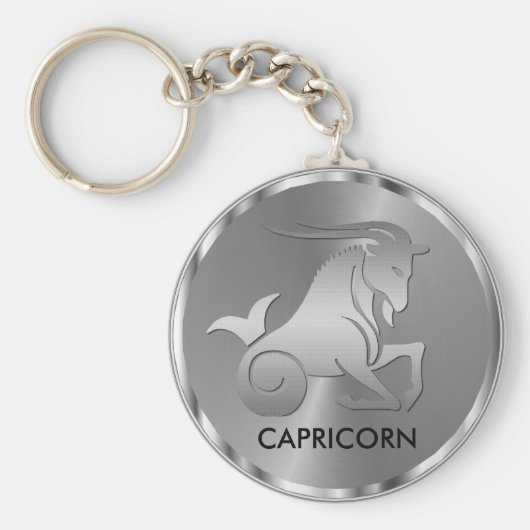 Silver Capricorn ♑ die Ziege - Zodiac-Zeichen Schlüsselanhänger (Vorne)
