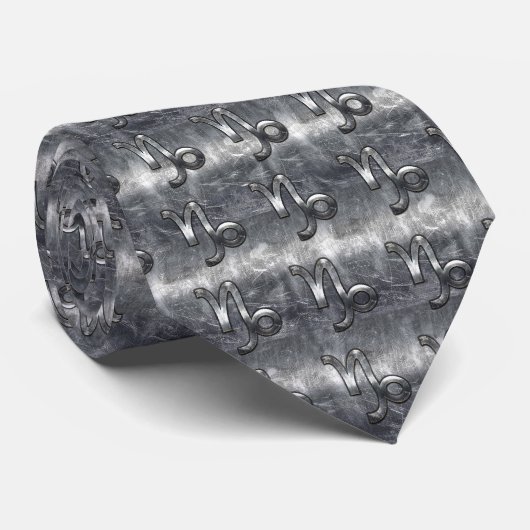 Silver Capricorn Zodiac Symbol Steel Style Krawatte (Gerollt)