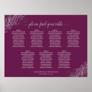 Silver & Cassis 7 Tabelle Hochzeitskarte Poster