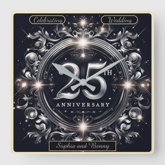 Silver Celebration: 25 Jahre Quadratische Wanduhr (Vorderseite)