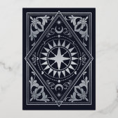 Silver Celestie Art Nouveau Tarot Gotische Hochzei Folieneinladung (Rückseite)