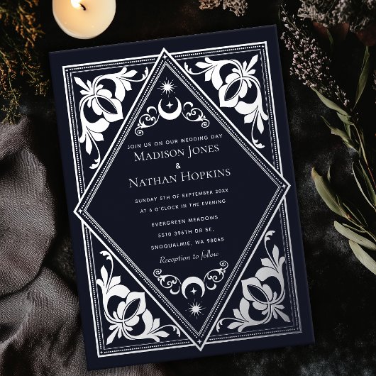 Silver Celestie Art Nouveau Tarot Gotische Hochzei Folieneinladung