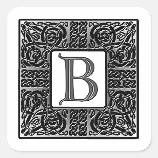 Silver Celtic "B" Monogram Quadratischer Aufkleber (Vorderseite)