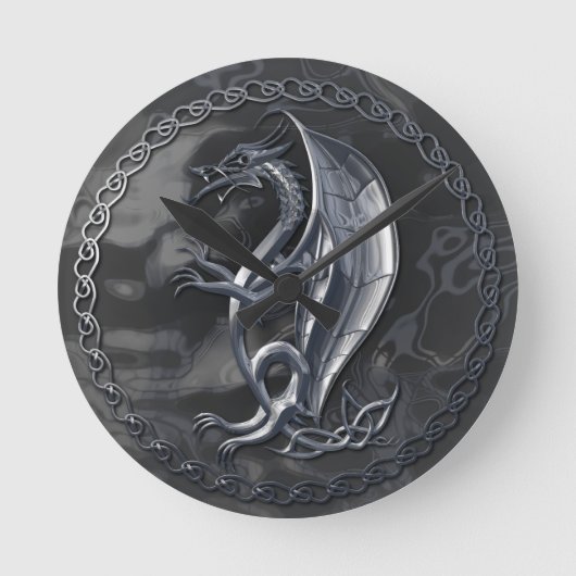 Silver Celtic Dragon Runde Wanduhr (Vorderseite)