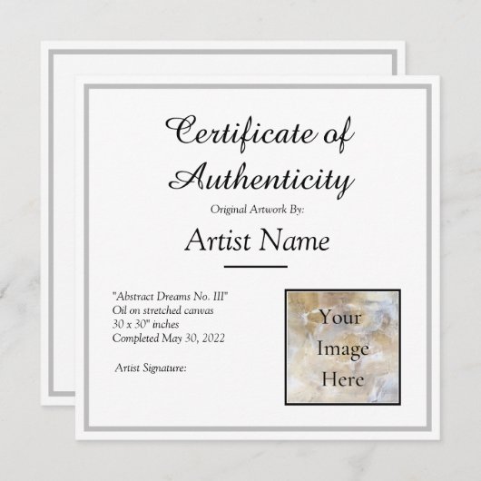 Silver Certificate of Authenticity Art Foto Einladung (Vorne/Hinten)