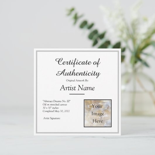 Silver Certificate of Authenticity Art Foto Einladung (Stehend Vorderseite)