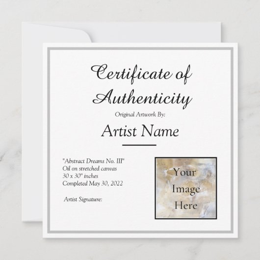 Silver Certificate of Authenticity Art Foto Einladung (Vorderseite)