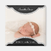 Silver Chalkboard | Geburtsankündigung von Baby-Fo Magnet (Vorne)