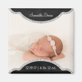 Silver Chalkboard | Geburtsankündigung von Baby-Fo Magnet