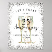 Silver Champagne 25. Hochzeitstag Willkommen Poster (Vorne)