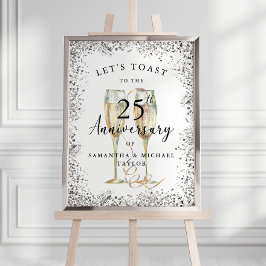 Silver Champagne 25. Hochzeitstag Willkommen Poster