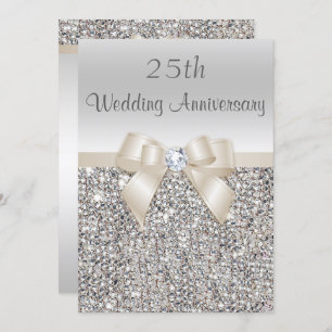 Silver Champagne 25th Wedding Anniversary Sequins Einladung