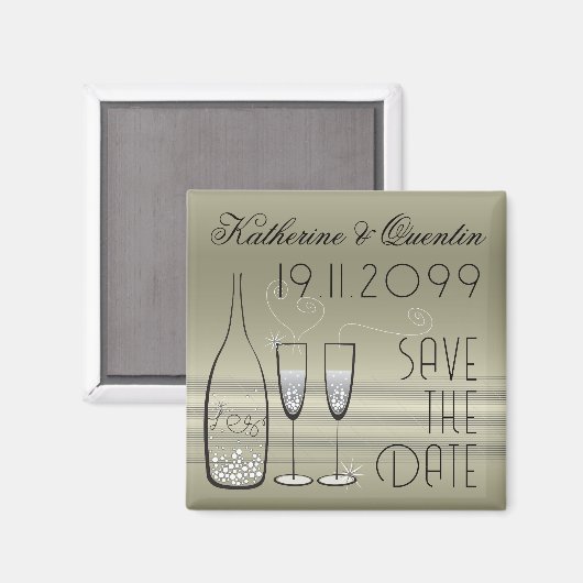 Silver Champagne Bubbles Cheers Chic Save the Date Magnet (Vorderseite/Rückseite)