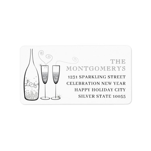 Silver Champagne Bubbly Cheers Stylish Address Adressaufkleber (Vorne)