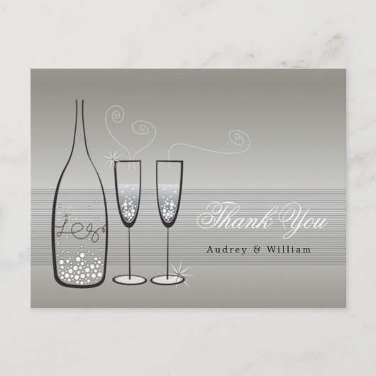 Silver Champagne Bubbly Stylish Wedding Danke Postkarte (Vorderseite)