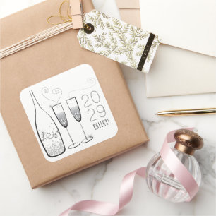 Silver Champagne Cheers Bubbly Stylish New Year Quadratischer Aufkleber