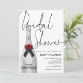 Silver Champagne Flasche Script Weißes Brautparty Einladung (Stehend Vorderseite)