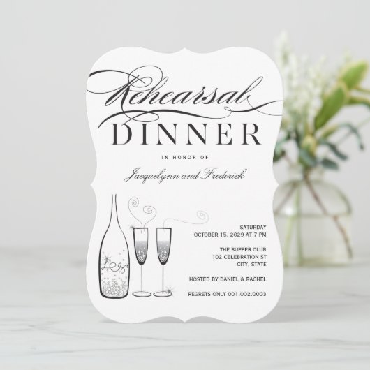 Silver Champagne Probe Dinner Party Einladung (Stehend Vorderseite)