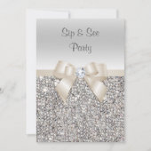 Silver Champagne Sip & See Sequins Einladung (Vorderseite)