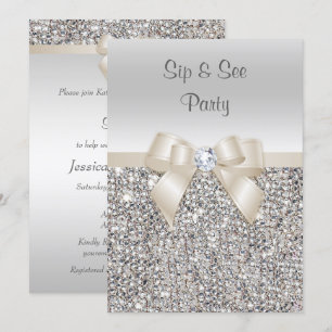 Silver Champagne Sip & See Sequins Einladung