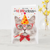 Silver Champagne Tabby Cat MEOWvelous Birthday Karte (Gelbe Blume)